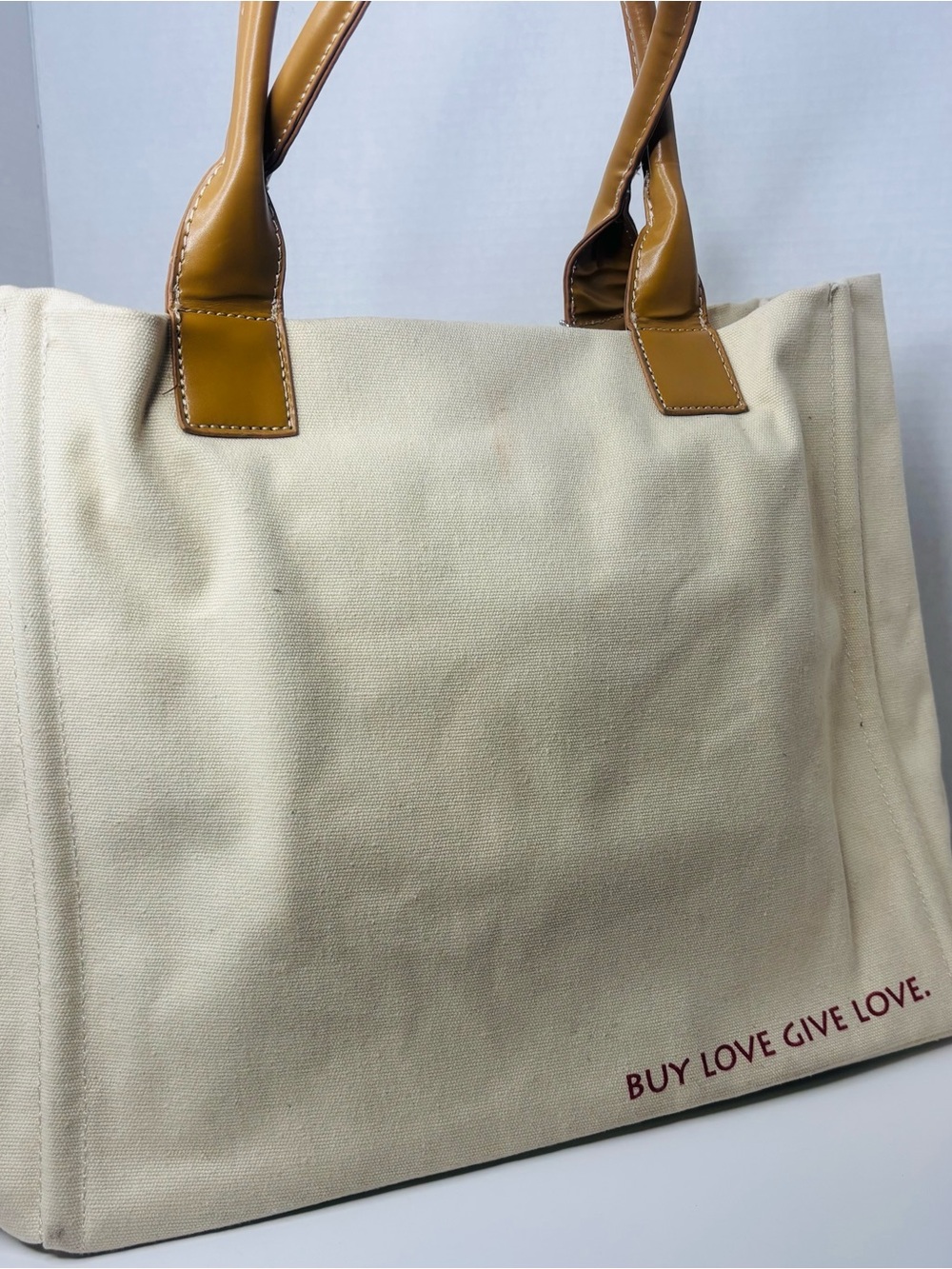 Cream Canvas Tote with Tan Handles - Picture 6 of 9